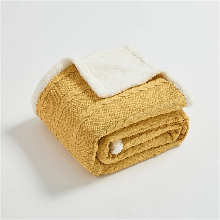 Cable Knit Sherpa Blanket - Cotton Throw