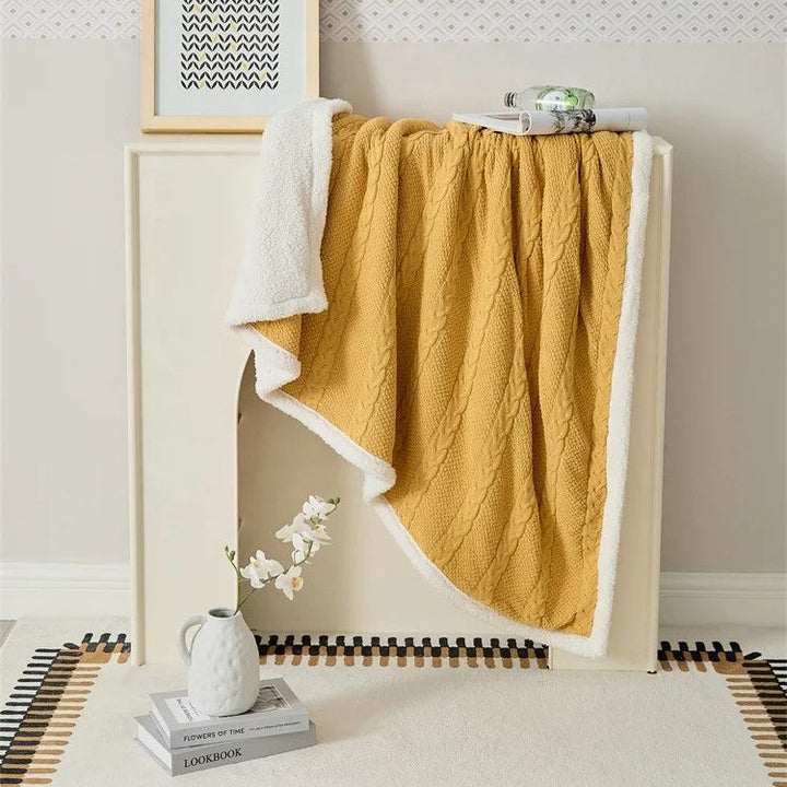 Cable Knit Sherpa Blanket - Cotton Throw