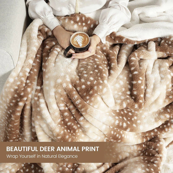Deer Print Faux Fur Winter Blanket