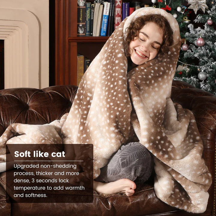 Deer Print Faux Fur Winter Blanket