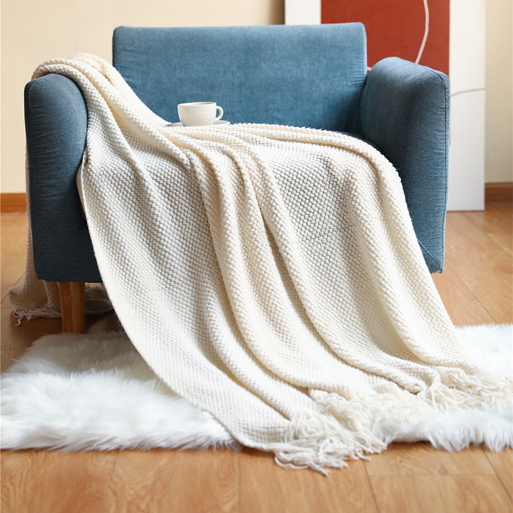 Knitted Throw Blanket with Tassels