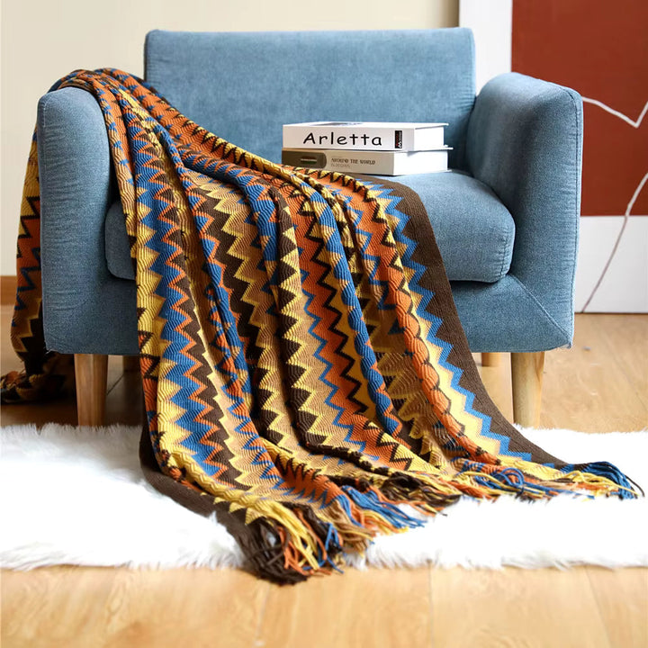 Chevron Knit Throw Blanket with Tassels