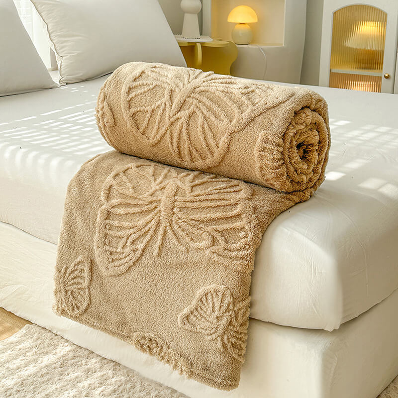 Plush Blanket with Butterfly Embossing