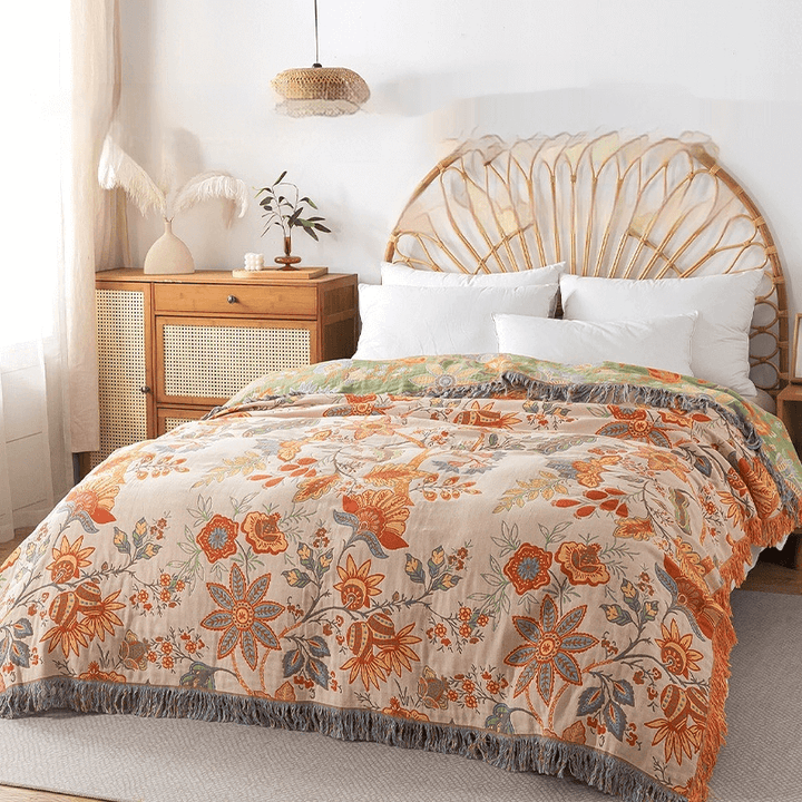 Bohemian Bloom Cotton Couch Cover Blanket
