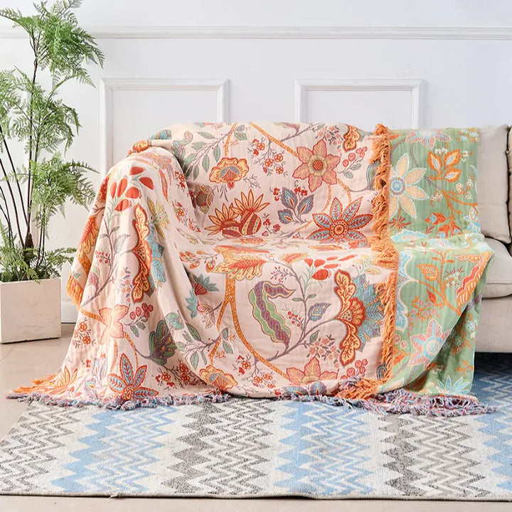 Bohemian Bloom Cotton Couch Cover Blanket