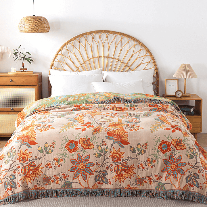 Bohemian Bloom Cotton Couch Cover Blanket