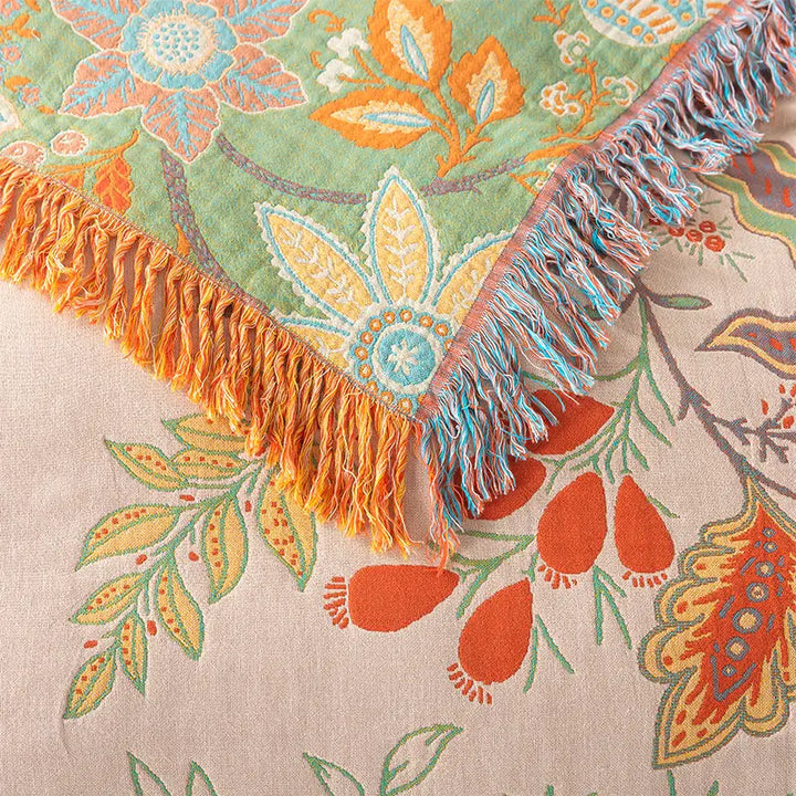 Bohemian Bloom Cotton Couch Cover Blanket