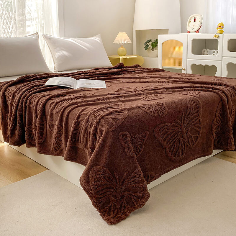Plush Blanket with Butterfly Embossing
