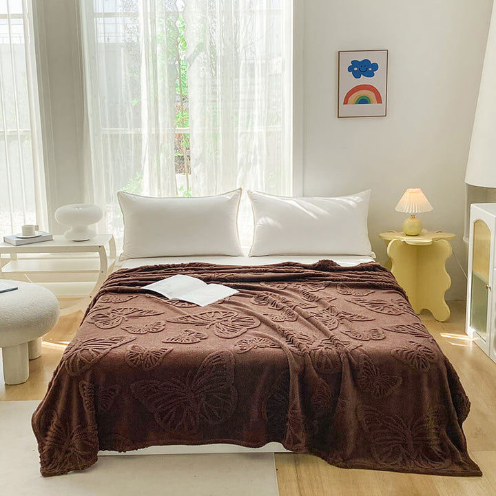 Plush Blanket with Butterfly Embossing