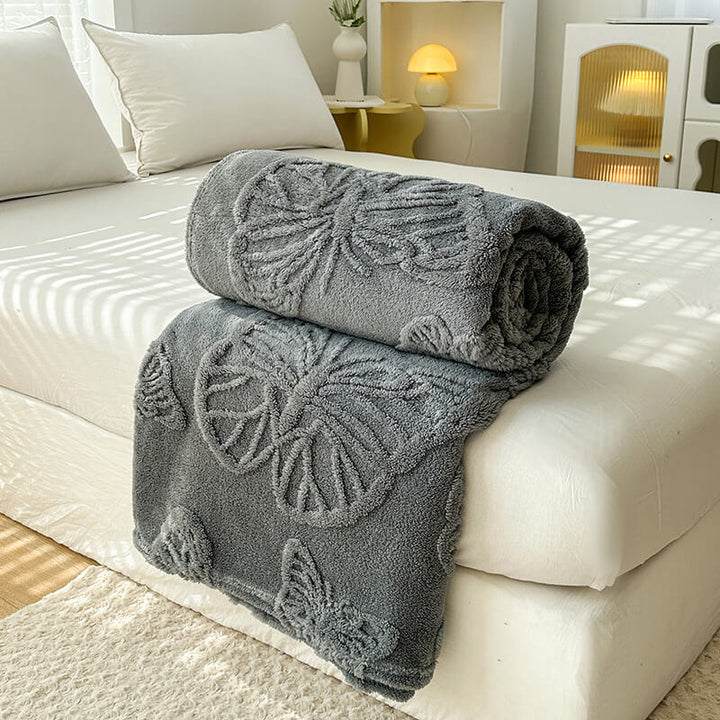 Plush Blanket with Butterfly Embossing