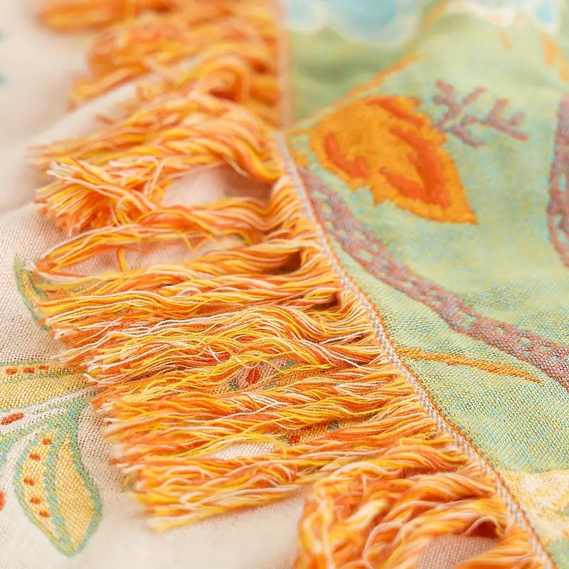 Bohemian Bloom Cotton Couch Cover Blanket