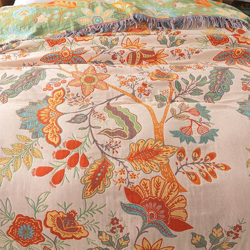 Bohemian Bloom Cotton Couch Cover Blanket
