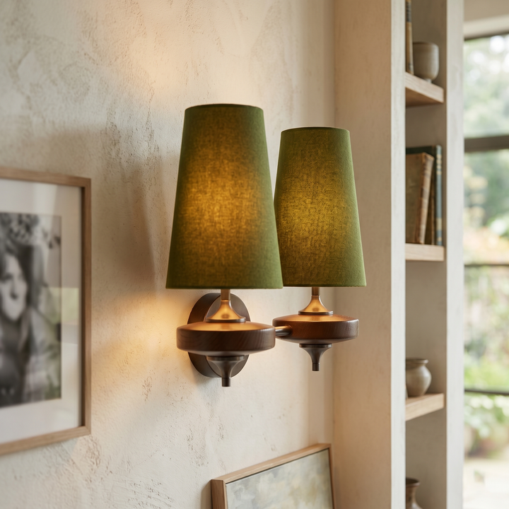Wandlamp Met Stoffen Kap En Houten-effect Armatuur