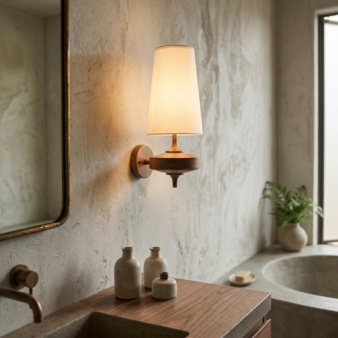 Wandlamp Met Stoffen Kap En Houten-effect Armatuur