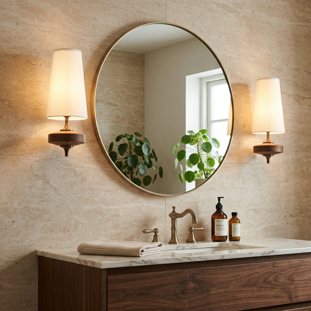 Wandlamp Met Stoffen Kap En Houten-effect Armatuur