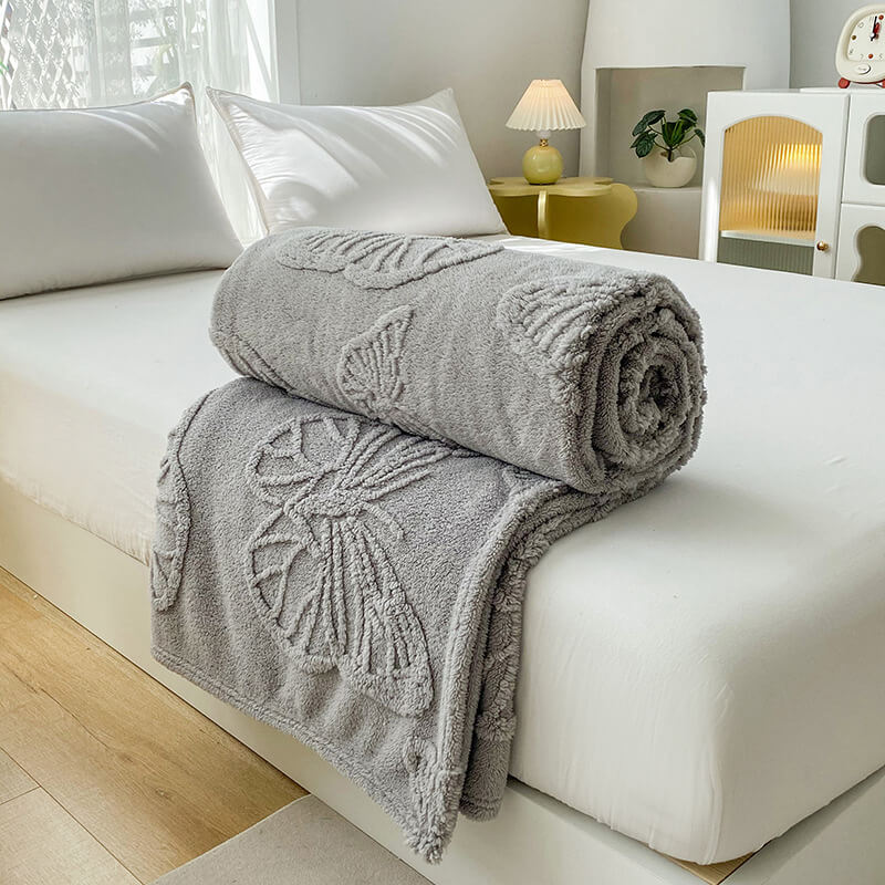 Plush Blanket with Butterfly Embossing