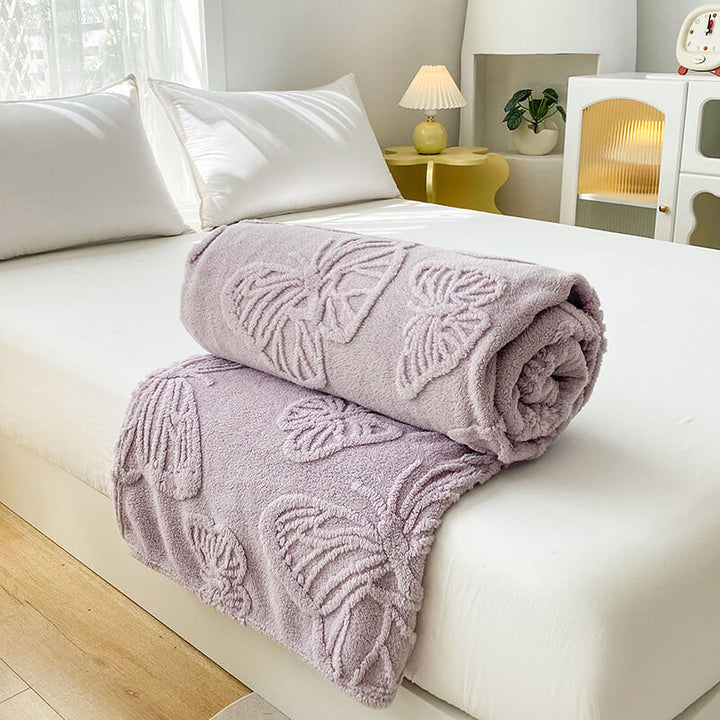 Plush Blanket with Butterfly Embossing