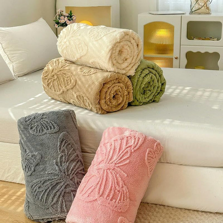 Plush Blanket with Butterfly Embossing