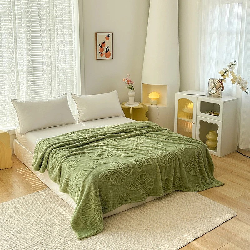 Plush Blanket with Butterfly Embossing