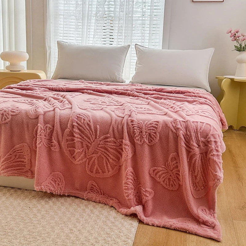 Plush Blanket with Butterfly Embossing