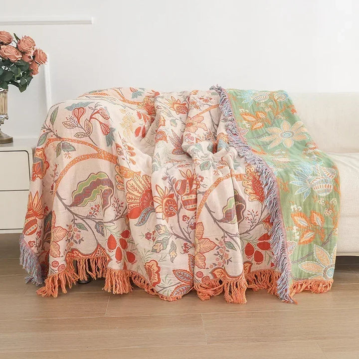 Bohemian Bloom Cotton Couch Cover Blanket