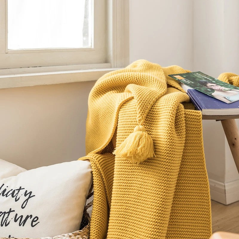 Golden Mustard Knit Throw Blanket